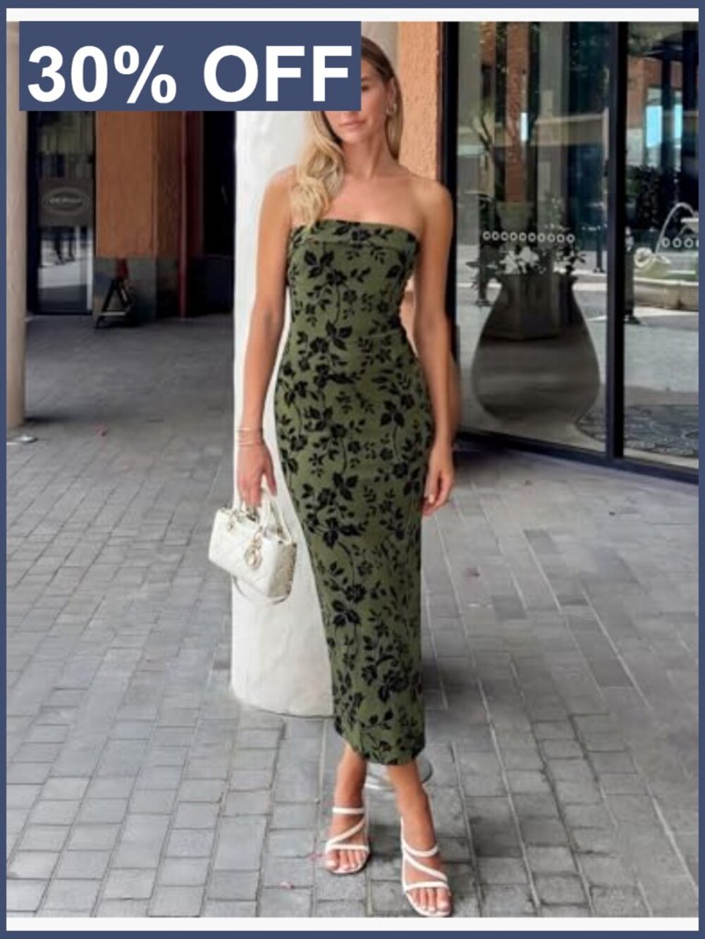Formal Strapless Bodycon Floral Tube Mesh Cocktail Party Maxi Dress - Picture 3 of 7